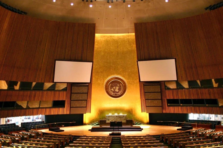 The United Nations General Assembly Hall in New York City